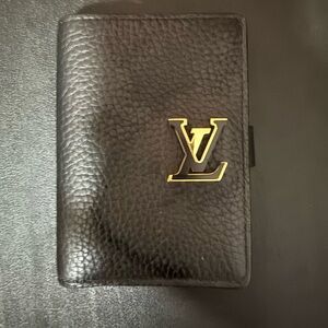 Louis Vuitton Black Textured Wallet with Gold Emblem